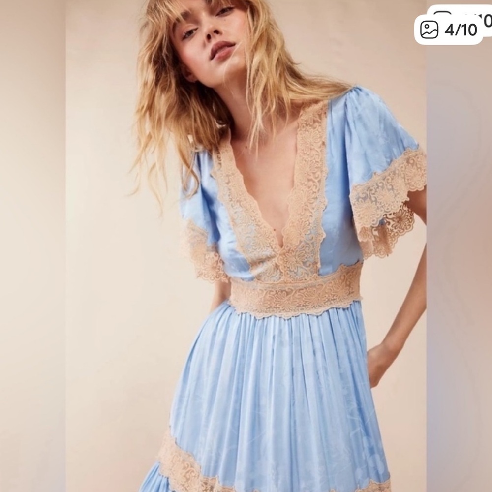 Light Blue Lace-Trim Midi Dress - Picture 2 of 5